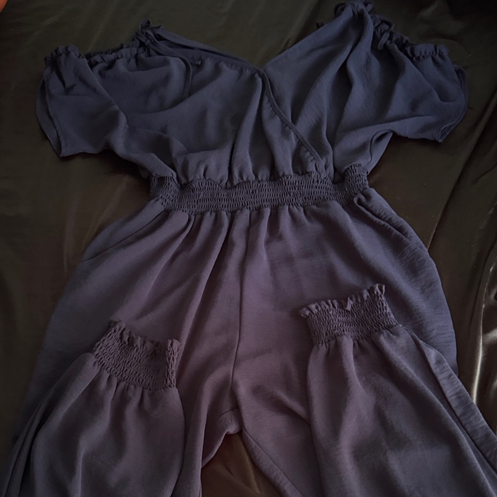 Elegant Dark Blue Off-Shoulder Jumpsuit